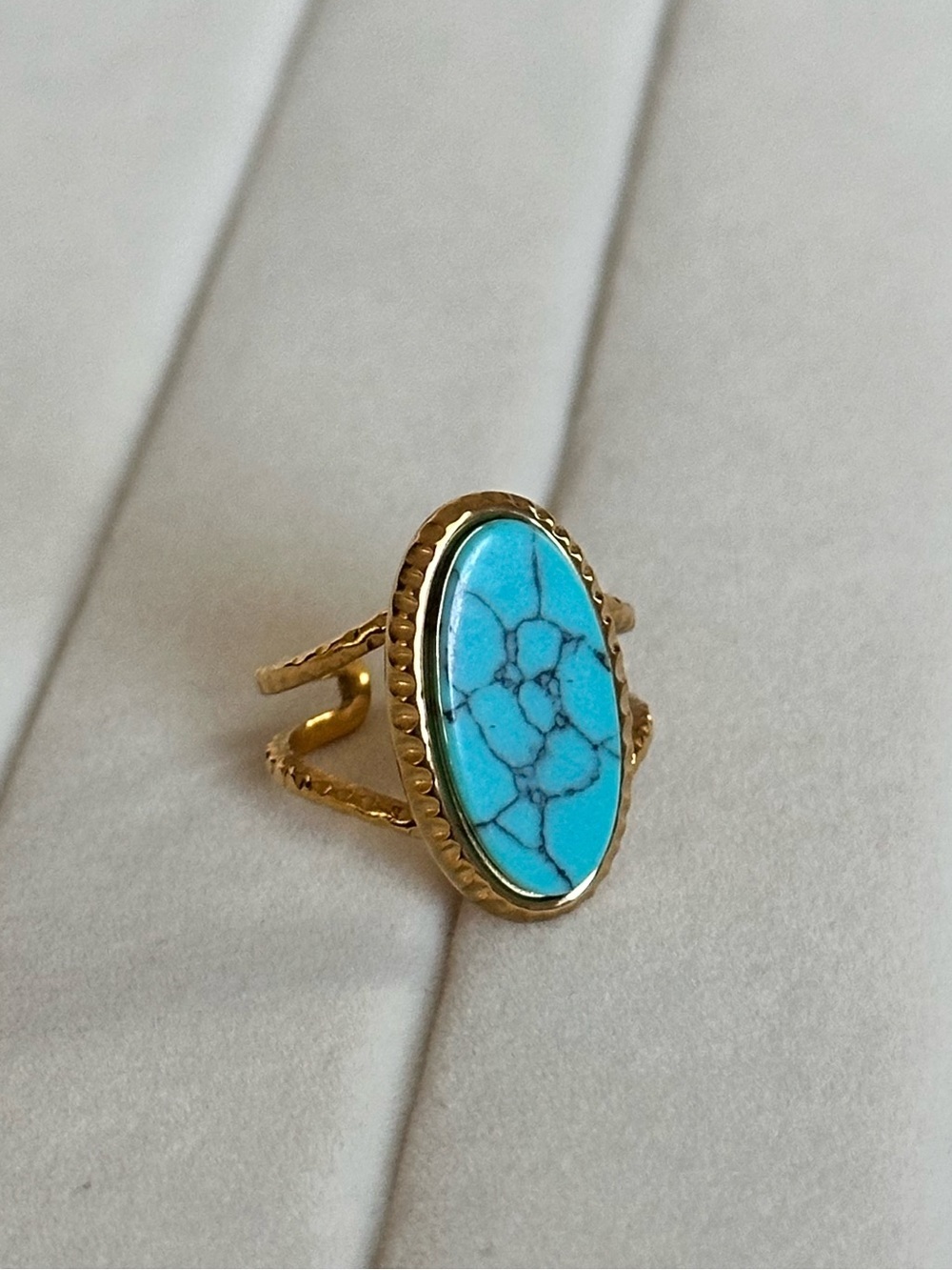 Boho Turquoise Style Gold Plated Ring Adjustable - Picture 6 of 10